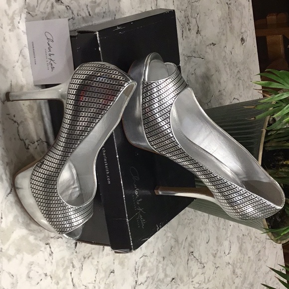 Silver platform peep toe pumps-size 40 - Picture 2 of 7